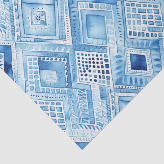 Blauw Wit Batik Vierkant Juweel Tissuepapier (Detail)