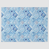 Blauw Wit Batik Vierkant Juweel Tissuepapier (Voorkant)
