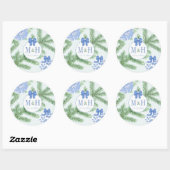 Blauw Wit Baubles Fir Tree Feestdagen Bruiloft Ronde Sticker (Vel)
