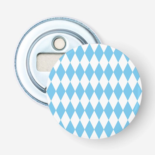 Blauw-wit Bavaria Rhombus vlag Patroon Button Flesopener (Voorkant)