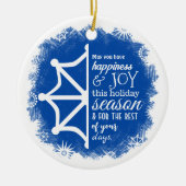 Blauw, Wit Bedrijf Logo'd Kerstversiering Keramisch Ornament (Voorkant)