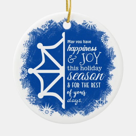 Blauw, Wit Bedrijf Logo'd Kerstversiering Keramisch Ornament (Voorkant)