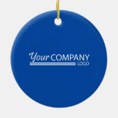 Blauw, Wit Bedrijf Logo'd Kerstversiering Keramisch Ornament (Achterkant)