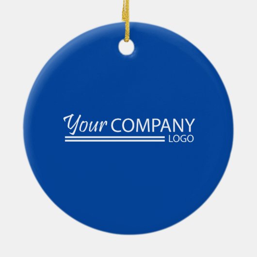 Blauw, Wit Bedrijf Logo'd Kerstversiering Keramisch Ornament (Achterkant)