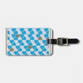 Blauw, wit Beiers patroon. Bagagelabel (Voorkant horizontaal)