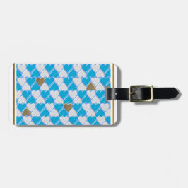 Blauw, wit Beiers patroon. Bagagelabel