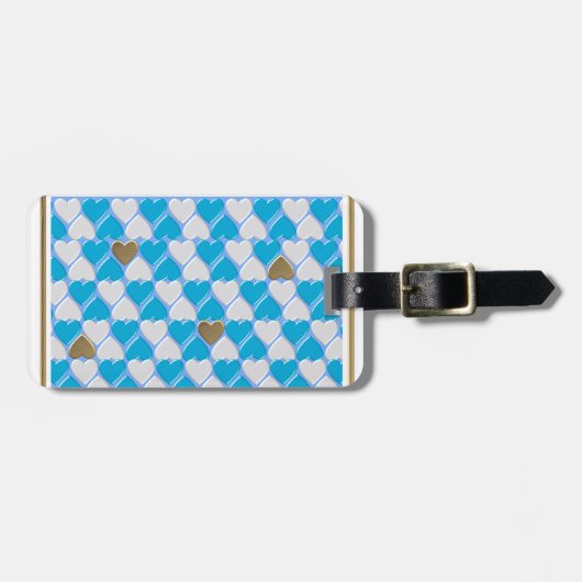 Blauw, wit Beiers patroon. Bagagelabel (Voorkant horizontaal)