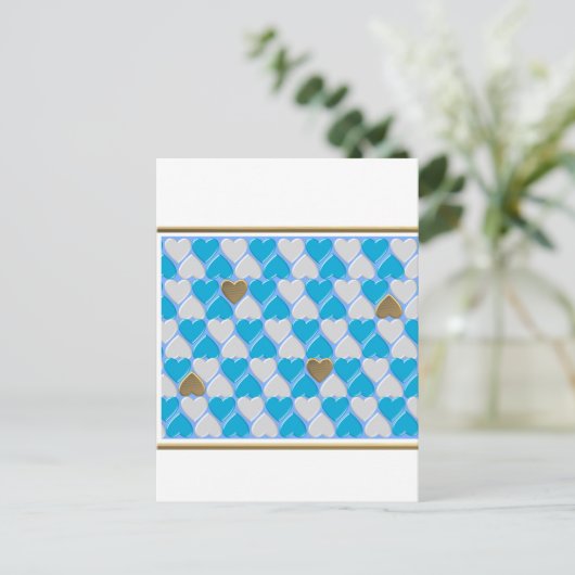 Blauw, wit Beiers patroon. Briefkaart (Staand voorkant)