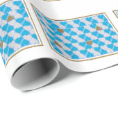 Blauw, wit Beiers patroon. Cadeaupapier (Rol Hoek)