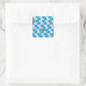 Blauw, wit Beiers patroon. Vierkante Sticker (Tas)
