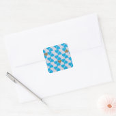 Blauw, wit Beiers patroon. Vierkante Sticker (Envelop)