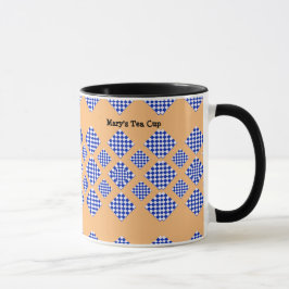 Blauw Wit Beige Geruite Diamant Mok