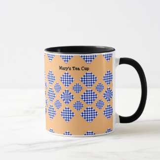Blauw Wit Beige Geruite Diamant Mok