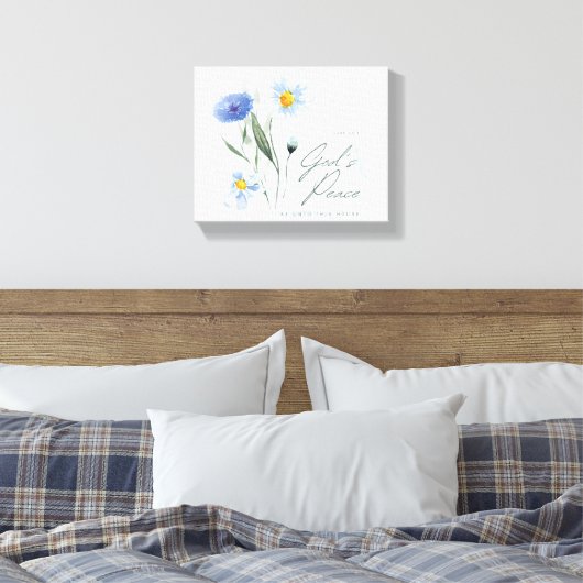 Blauw Wit Bijbel vers Twee Tone Textured Church Canvas Afdruk (Insitu (Slaapkamer))