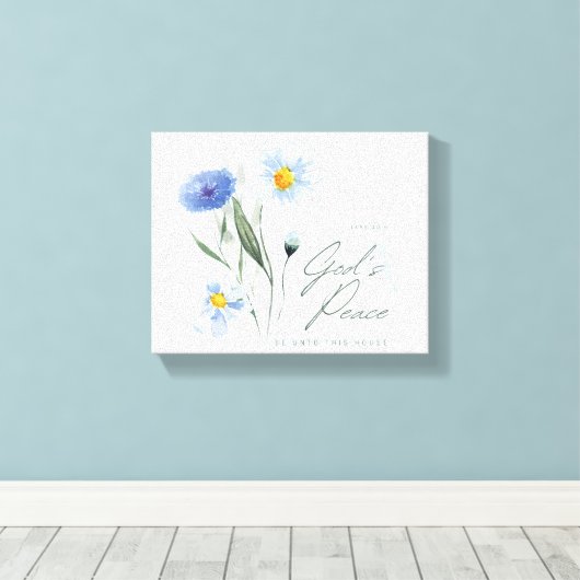 Blauw Wit Bijbel vers Twee Tone Textured Church Canvas Afdruk (Insitu (Houten vloer))
