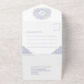 Blauw wit blad foto avond ontvangst RSVP QR All In One Uitnodiging (Buitenkant)