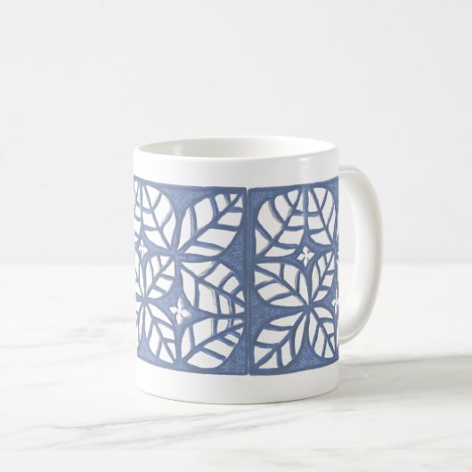 Blauw-wit bladpatroon mok (Voorkant rechts)