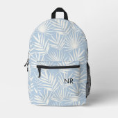  Blauw & Wit Bladpatroon Monogram Initialen Bedrukte Rugzak (Voorkant)