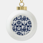 Blauw wit blauw van de marine, gevarieerd keramische bal ornament (Voorkant)