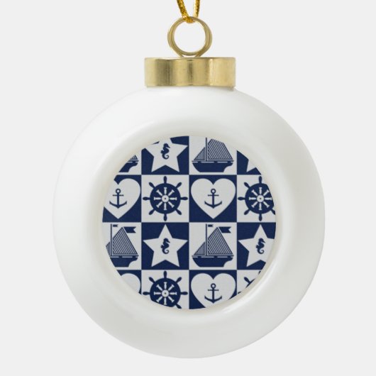 Blauw wit blauw van de marine, gevarieerd keramische bal ornament (Voorkant)