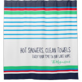 Blauw wit blauwgroen rood gestreept, aangepast aan douchegordijn (Voorkant)