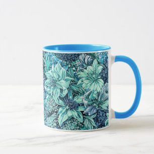 Blauw Wit Blauwgroen Tuinbloemen Patroon Mok