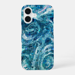 Blauw Wit Blauwgroen Zee Golven Splash Abstractie iPhone 16 Hoesje