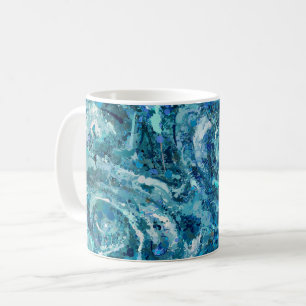 Blauw Wit Blauwgroen Zee Golven Splash Abstractie Koffiemok