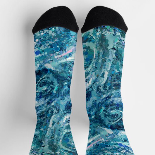 Blauw Wit Blauwgroen Zee Golven Splash Abstractie Sokken (Top)