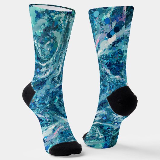 Blauw Wit Blauwgroen Zee Golven Splash Abstractie Sokken (Gebogen)