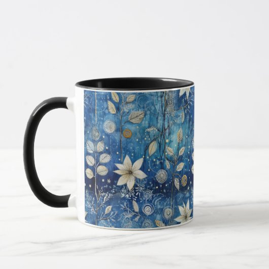 Blauw Wit Bloem Bloemen Naadloos Patroon Mok (Links)