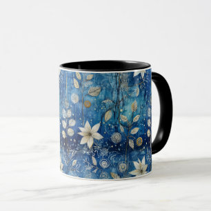 Blauw Wit Bloem Bloemen Naadloos Patroon Mok