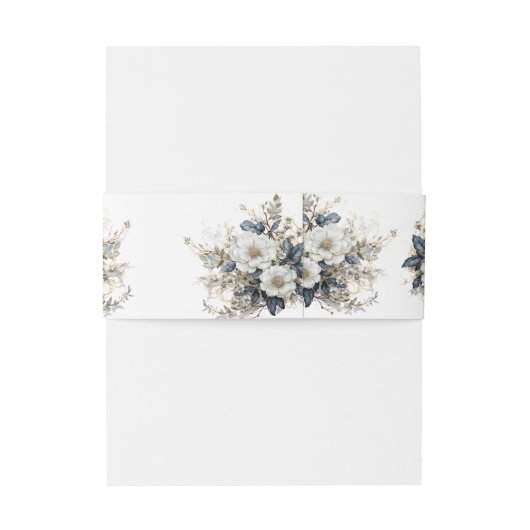 Blauw & Wit Bloemboeket Uitnodigingen Wikkel (Achterkant Voorbeeld)