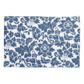 Blauw-wit  bloemdamast kussensloop (Achterkant)