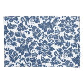 Blauw-wit  bloemdamast kussensloop (Voorkant)