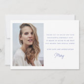 Blauw Wit Bloemen 18e Verjaardag Foto Flat Bedankkaart (Achterkant)