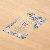 Blauw Wit Bloemen 19e Verjaardag Verrassingsfeest Acryl Uitnodigingen (Laagn)