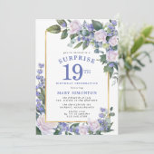 Blauw Wit Bloemen 19e Verjaardag Verrassingsfeest Kaart (Staand voorkant)