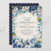 Blauw Wit Bloemen 60ste Schulpvormige Verjaardag Kaart (Voorkant / Achterkant)