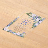 Blauw Wit Bloemen 75ste Verjaardag Surprise Party Acryl Uitnodigingen (Laagn)