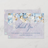 Blauw Wit Bloemen 80e Verjaardag Dank u Flat Bedankkaart (Voorkant / Achterkant)