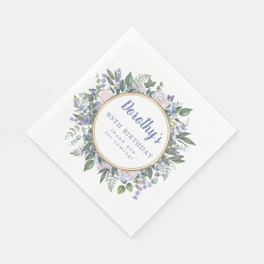 Blauw Wit Bloemen 95e Verjaardag Dank u Servet (Hoek)