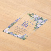 Blauw Wit Bloemen 95ste Verjaardag Surprise Party Acryl Uitnodigingen (Laagn)