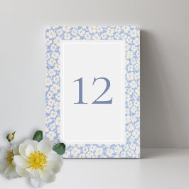 Blauw & Wit Bloemen Aangepaste Tafel Nummer Bruilo Feestdagenkaart