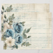 Blauw Wit Bloemen  Antiek Papieren Blad (Voorkant / Achterkant)