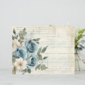 Blauw Wit Bloemen  Antiek Papieren Blad (Staand voorkant)