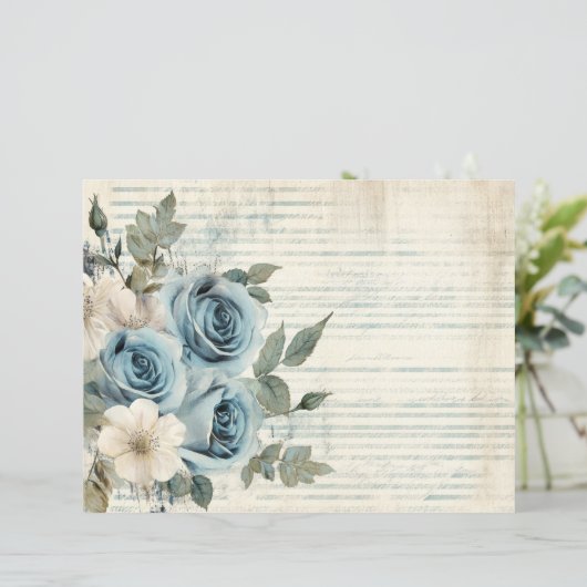 Blauw Wit Bloemen  Antiek Papieren Blad (Staand voorkant)