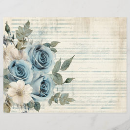 Blauw Wit Bloemen  Antiek Papieren Blad