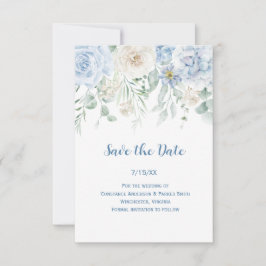  Blauw & Wit Bloemen Bewaar de Datum Save The Date