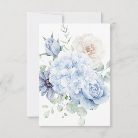 Blauw & Wit Bloemen Bewaar de Datum Save The Date (Achterkant)